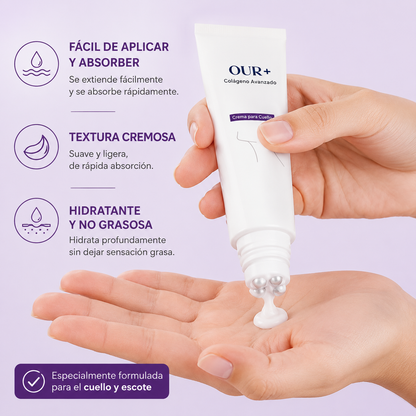 Crema de masaje para el cuello con rodillo 🧴 Colágeno y ácido hialurónico | Reafirma el cuello, reduce las arrugas y la papada