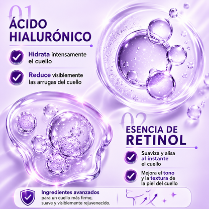 Crema de masaje para el cuello con rodillo 🧴 Colágeno y ácido hialurónico | Reafirma el cuello, reduce las arrugas y la papada