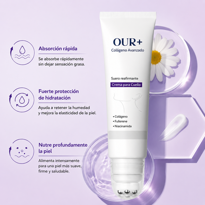 Crema de masaje para el cuello con rodillo 🧴 Colágeno y ácido hialurónico | Reafirma el cuello, reduce las arrugas y la papada